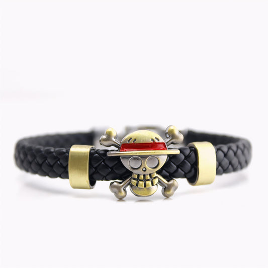 One Piece Luffy Straw Hat Pirates Braided Leather Bracelet