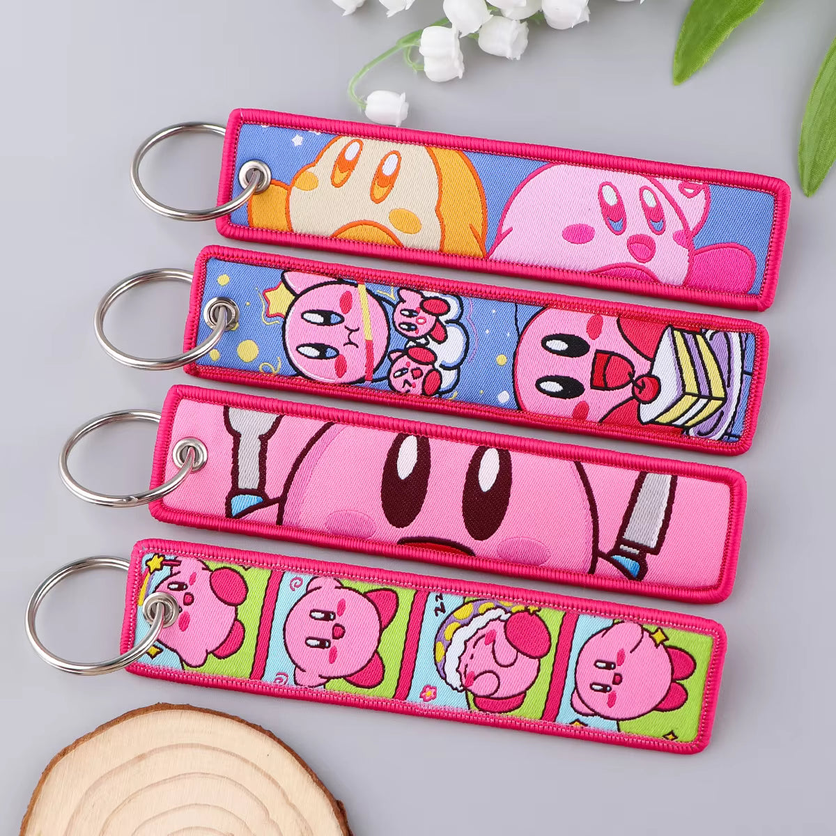 Kirby Multi-Expression Embroidered Keychain