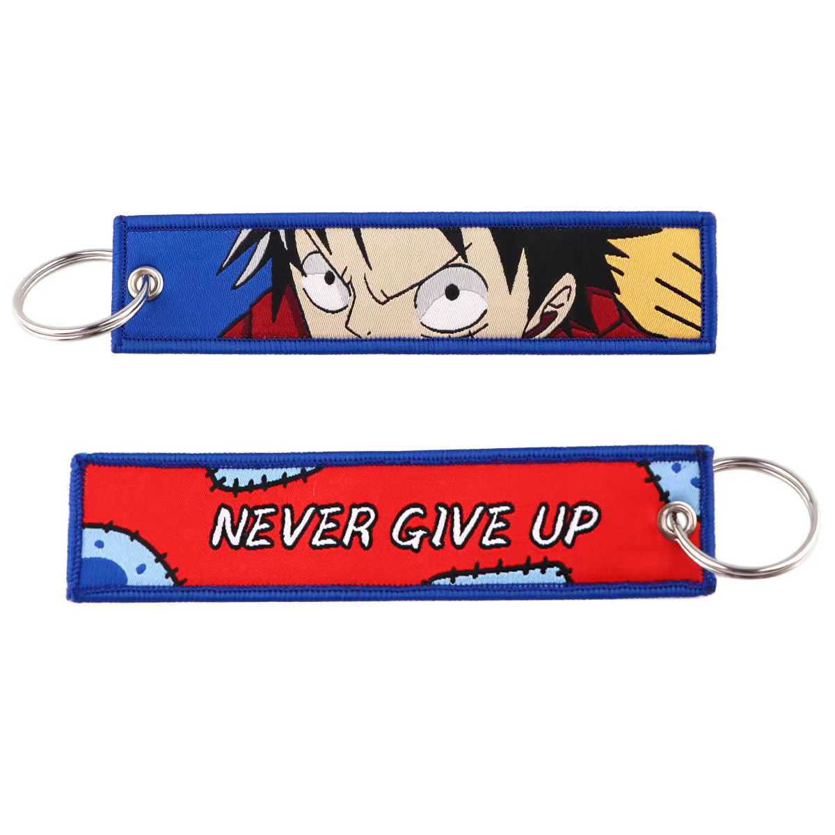 One Piece Monkey D. Luffy "Never Give Up" Embroidered Keychain