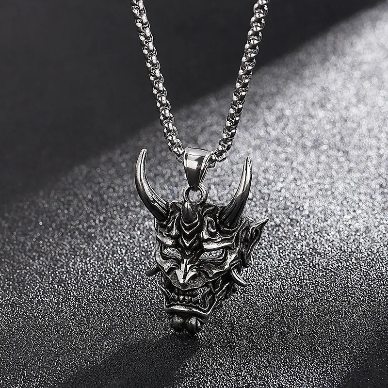 Japanese Oni Mask Demon Pendant Necklace