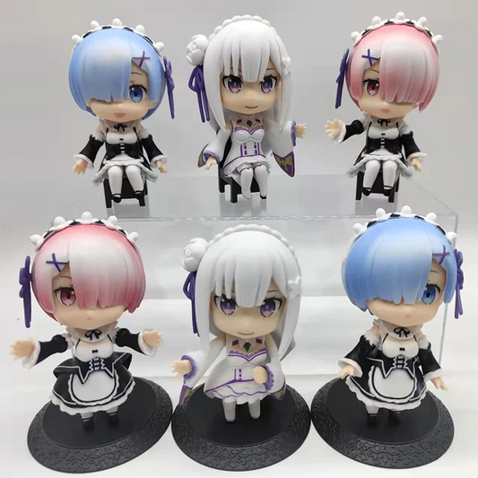 Re:Zero Rem, Ram & Emilia 6-Piece Chibi Figure Set
