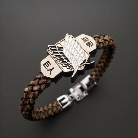 Attack on Titan Wings of Freedom Brown Woven Leather Bracelet