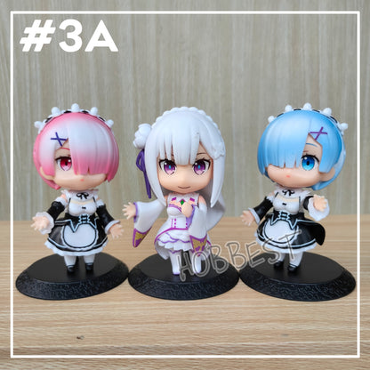Re:Zero Rem, Ram & Emilia 6-Piece Chibi Figure Set
