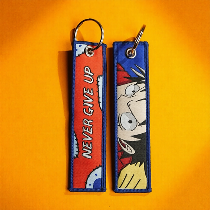 One Piece Monkey D. Luffy "Never Give Up" Embroidered Keychain