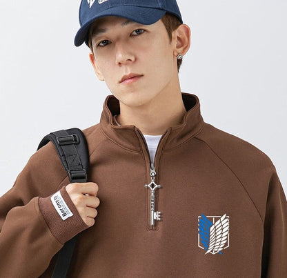 Model wearing Attack on Titan Eren Basement Key Necklace, cosplay anime accessory