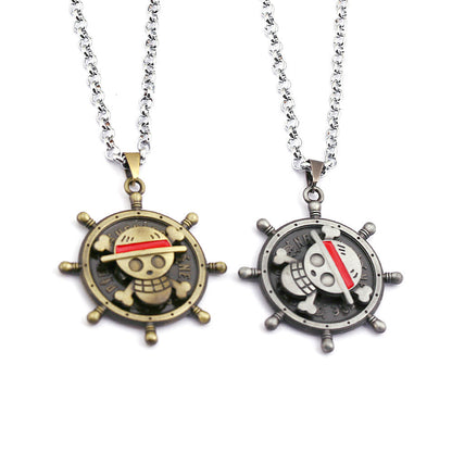 One Piece Bronze Spinning Straw Hat Jolly Roger Necklace