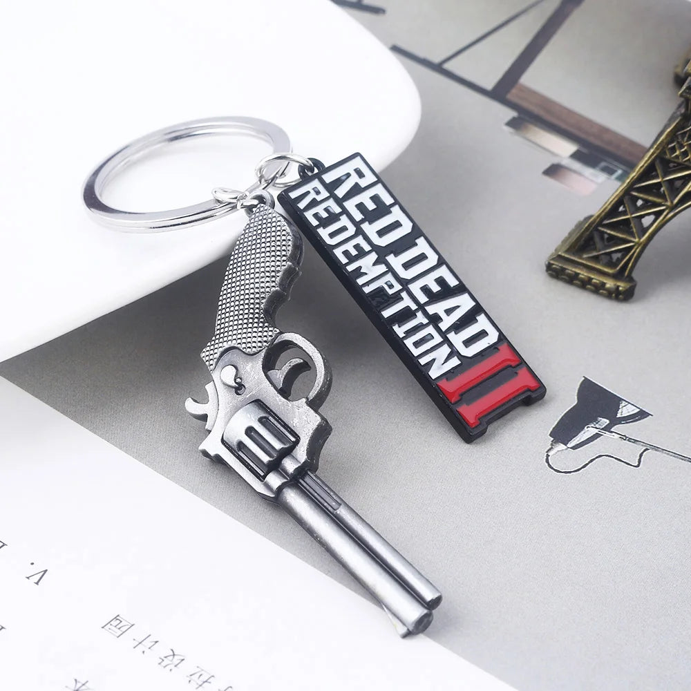 Red Dead Redemption 2 Cattleman Revolver & Logo Dual-Pendant Keychain