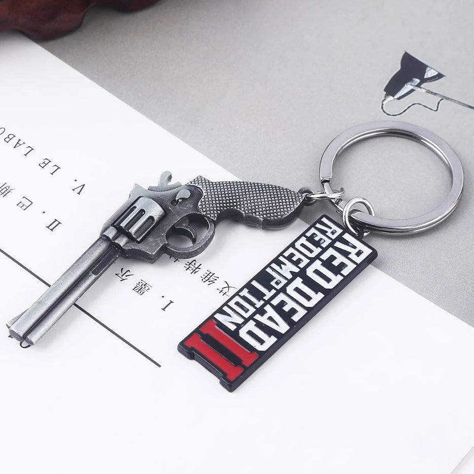 Red Dead Redemption 2 Cattleman Revolver & Logo Dual-Pendant Keychain