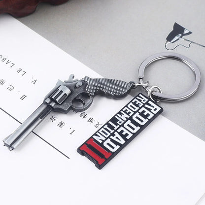 Red Dead Redemption 2 Cattleman Revolver & Logo Dual-Pendant Keychain