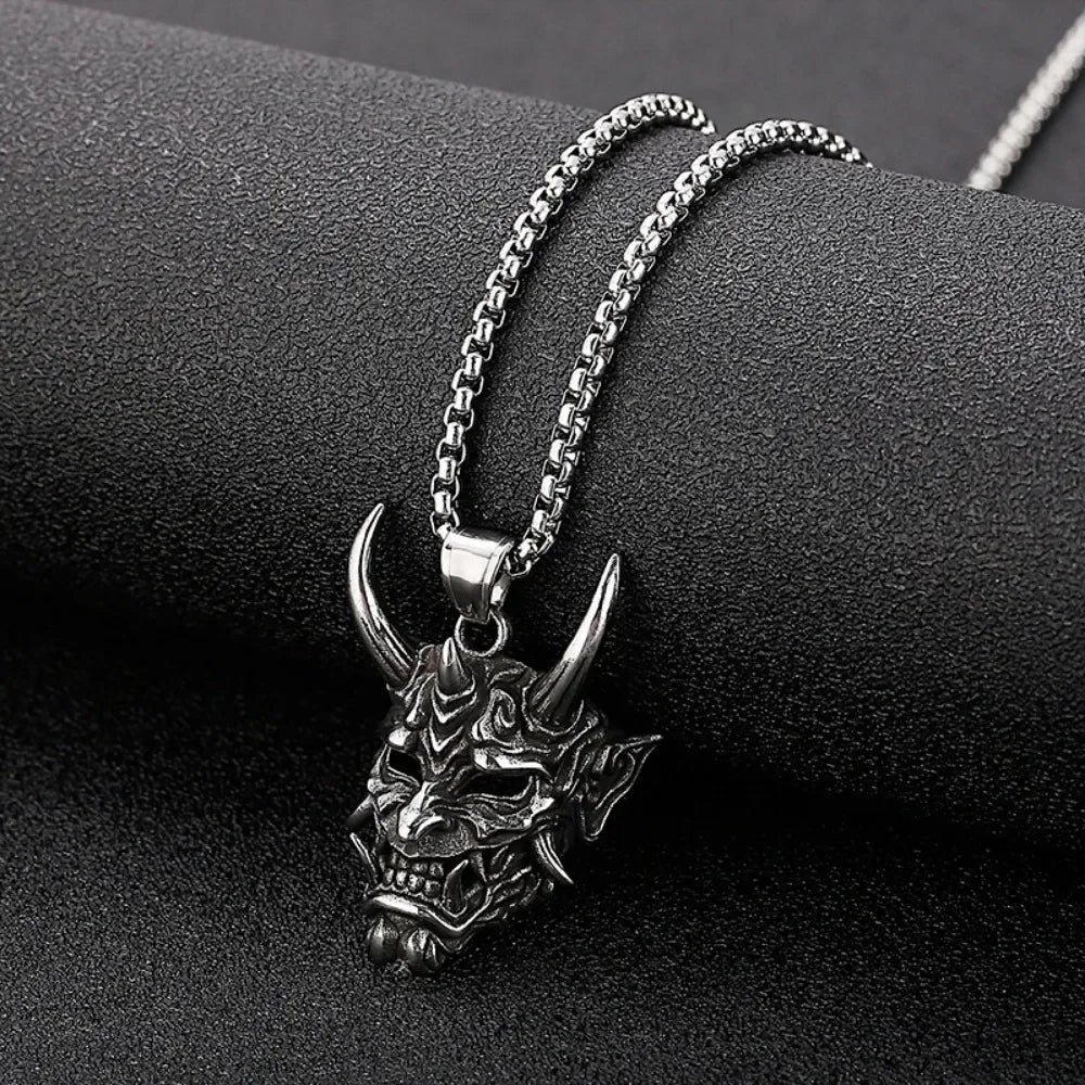 Japanese Oni Mask Demon Pendant Necklace