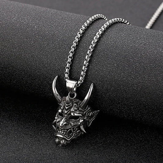 Japanese Oni Mask Demon Pendant Necklace
