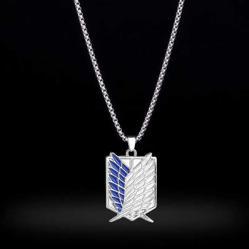 Attack on Titan Scout Regiment Necklace with Wings of Freedom emblem displayed on anime-inspired background – Premium Chain Edition
