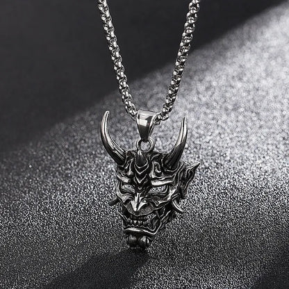 Japanese Oni Mask Demon Pendant Necklace