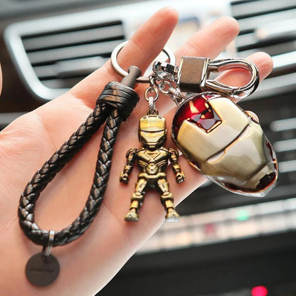 Marvel Iron Man Armor Mask & Chibi Figure Luxury Keychain Set
