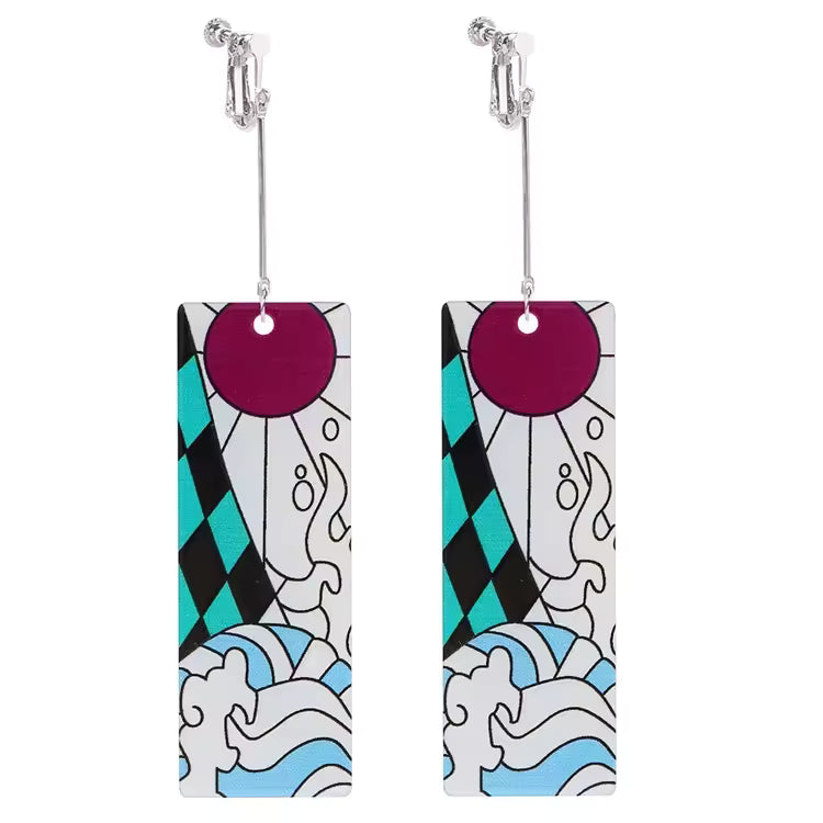 Demon Slayer Tanjiro Hanafuda Clip-On Earrings