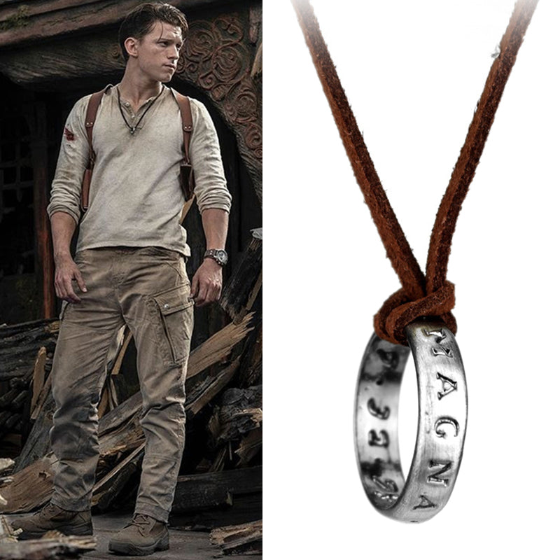 Uncharted Nathan Drake "Sic Parvis Magna" Ring Pendant Necklace