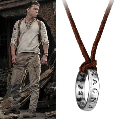 Uncharted Nathan Drake "Sic Parvis Magna" Ring Pendant Necklace