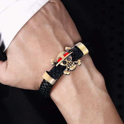 One Piece Luffy Straw Hat Pirates Braided Leather Bracelet