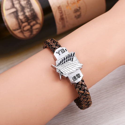 Attack on Titan Wings of Freedom Brown Woven Leather Bracelet
