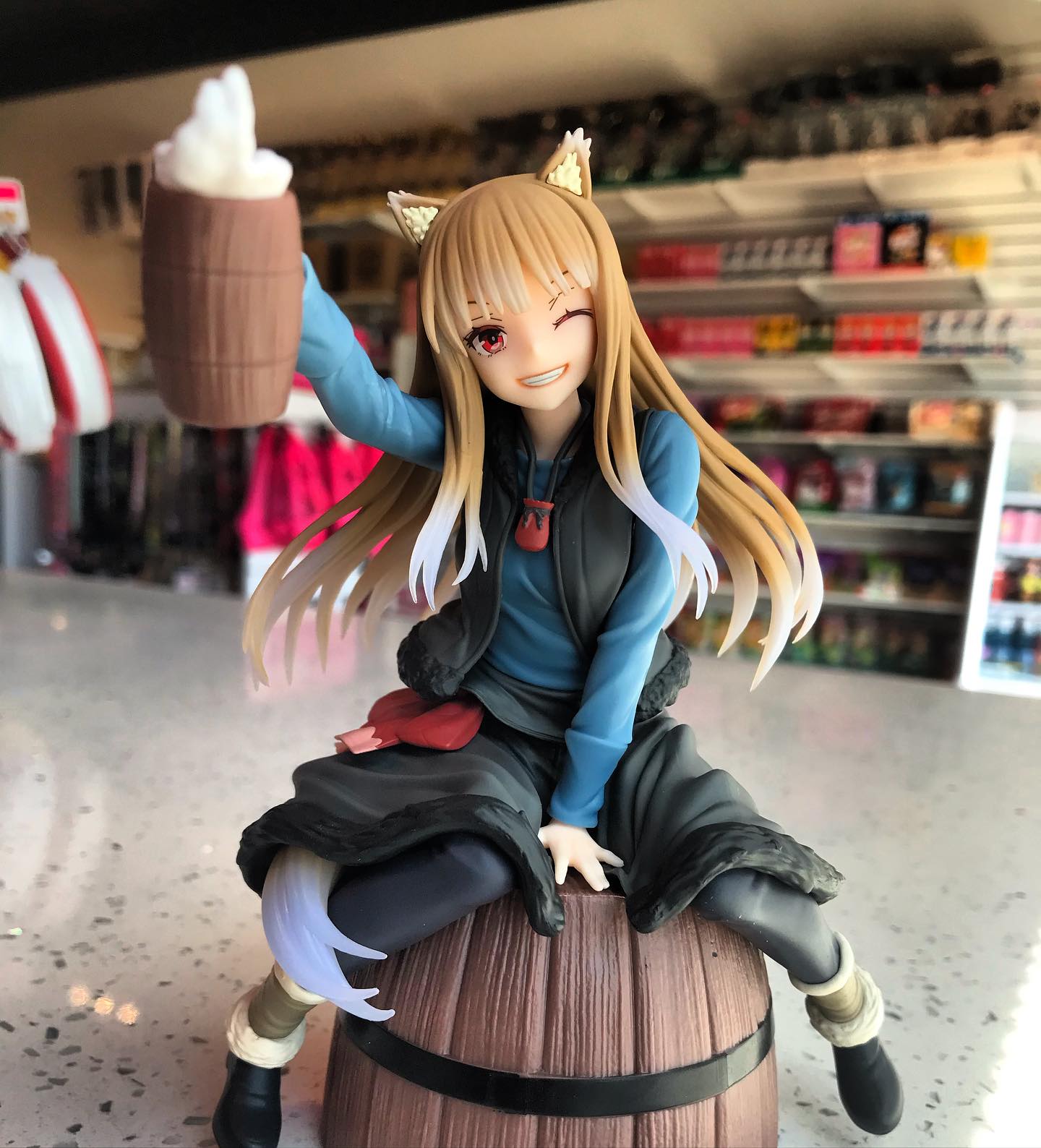 Spice and Wolf Holo Sitting on Barrel Figure