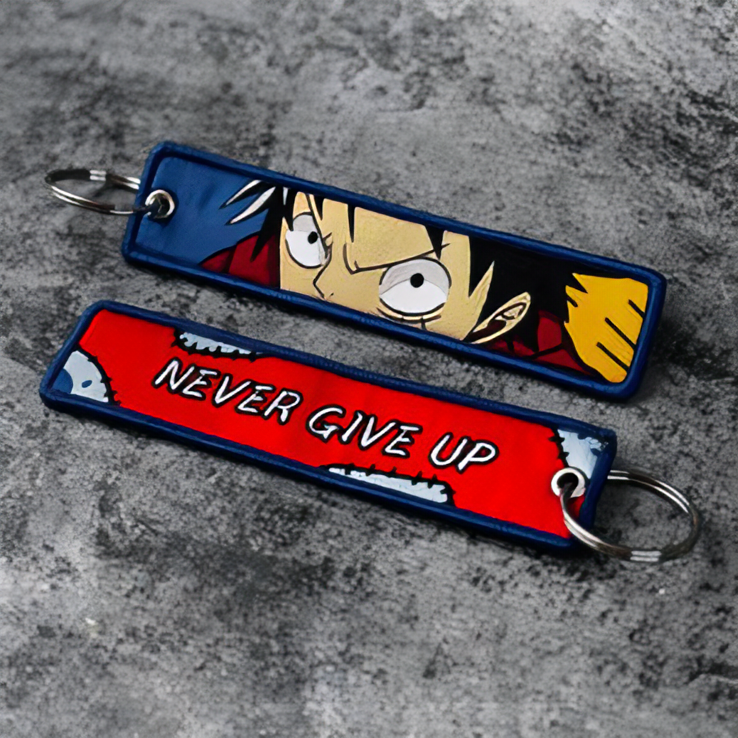 One Piece Monkey D. Luffy "Never Give Up" Embroidered Keychain