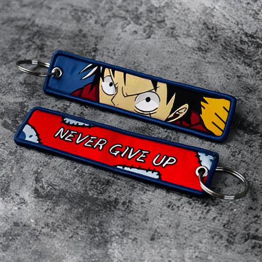 One Piece Monkey D. Luffy "Never Give Up" Embroidered Keychain